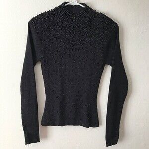 Christine Phillipe Beaded Sweater Metallic Black with Shoulder Pads Size Small